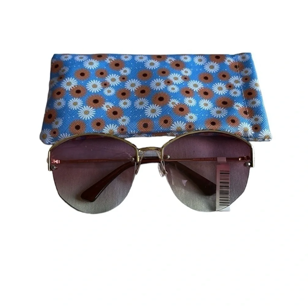 Oversized Round Sunglasses Gold Tone Frame Purple Gradient Lenses Polarized